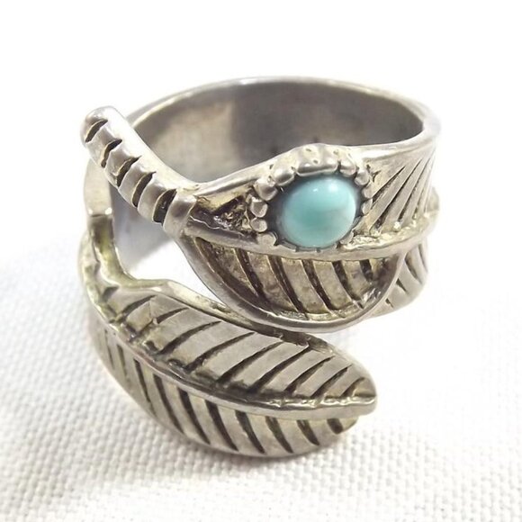 Vintage Feather and Turquoise Stone Ring - Picture 6 of 10